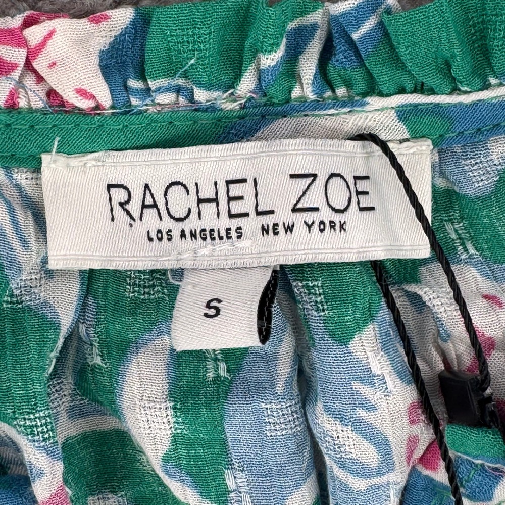 Rachel Zoe Floral Print Green V Neck Puff Sleeve Blouse Women's Size S - Picture 2 of 6